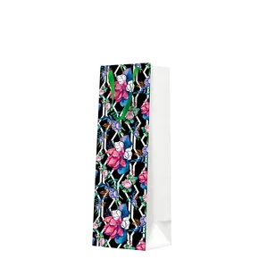 Geschenktüte für eine Flasche - Floral Botanical Pattern 12x37x10 cm